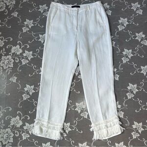 MaxMara Weekend White Linen Fray Cropped Pant